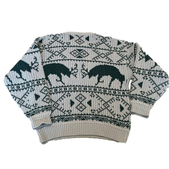 VINTAGE Astra Grey and Green Moose Knit Pullover Winter Christmas Sweater - Picture 2 of 7